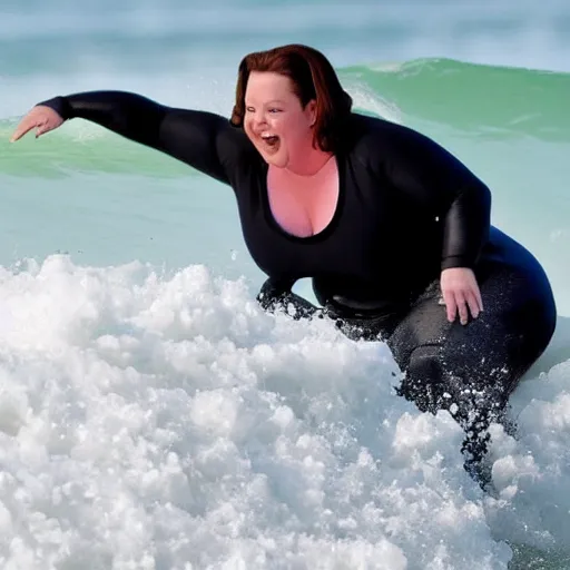 Image similar to photo of melissa mccarthy surfing a wave