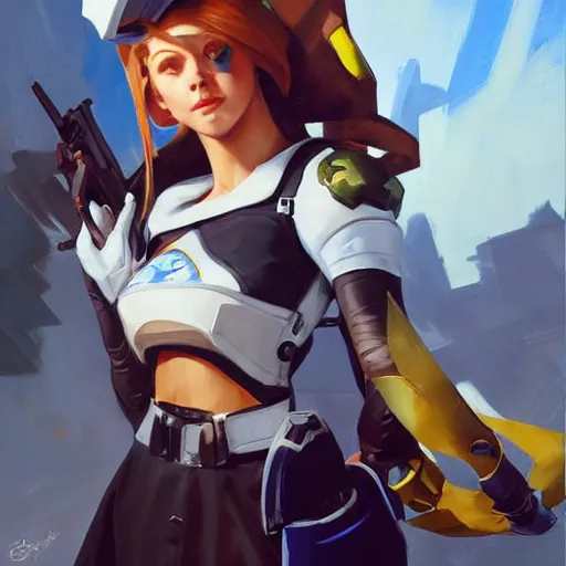 Image similar to greg manchess portrait painting of alice zuberg as overwatch character, sao, medium shot, asymmetrical, profile picture, organic painting, sunny day, matte painting, bold shapes, hard edges, street art, trending on artstation, by huang guangjian and gil elvgren and sachin teng