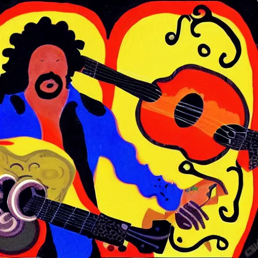 Image similar to portrait of Carlos Santana playing guitar with snakes evolving from his body