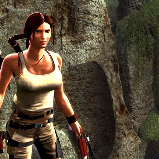 Image similar to A screenshot of Harrison Ford as Lara Croft in Tomb Raider PSX