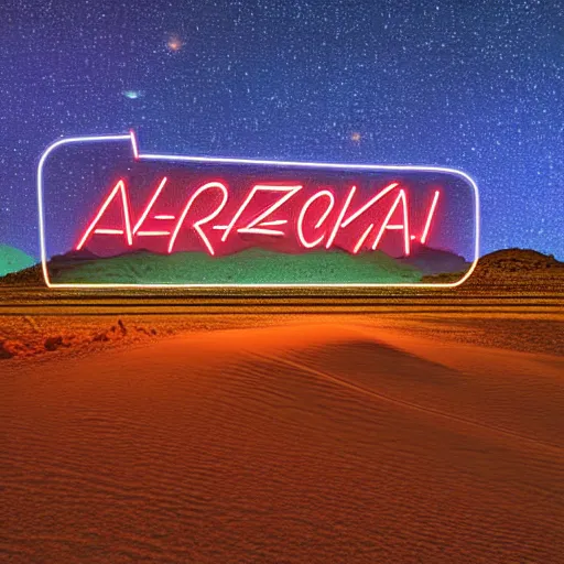 Prompt: a neon sign depicting the arizona desert, digital art, highly detailed, realistic, bright colors, 8 k