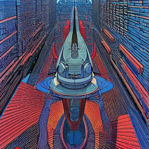 Image similar to A bird's-eye view futurism by jean giraud detailed illustration