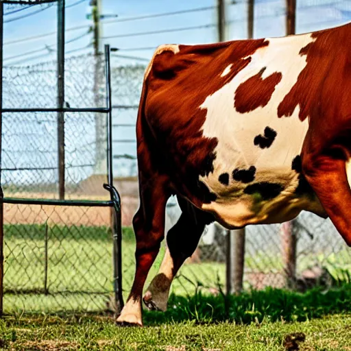 Image similar to cow running from a cage