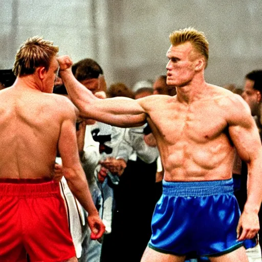 Image similar to dennis bergkamp as ivan drago in rocky iv, photorealistic, highly detailed, sharp focus, 4 k, movie still, dramatic