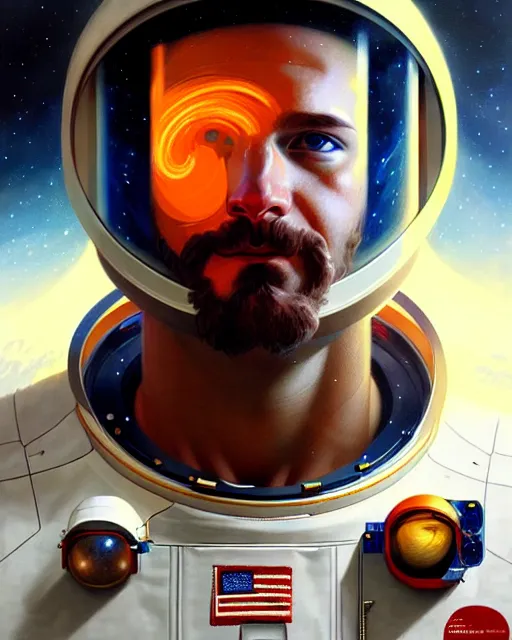 Image similar to portrait of zeus as an astronaut, intricate, highly detailed, digital painting, artstation, concept art, smooth, sharp focus, illustration, art by artgerm and greg rutkowski and alphonse mucha