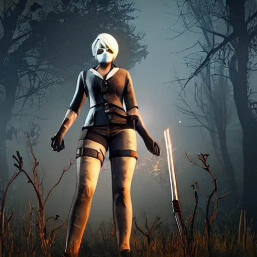 Image similar to Screenshot of 2B as a survivor in Dead By Daylight