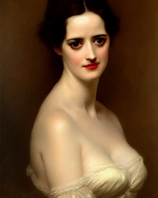 Image similar to eva green portrait en buste of eva green vesper lynd vannessa ives by Hughes Merle, by Pierre Auguste Cot, perfectly detailed eyes, realistic fabric, abundant detail