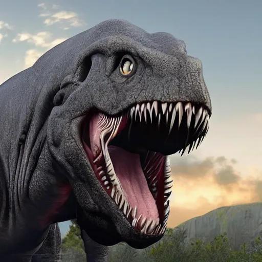 Image similar to A realistic photo of a mixture of Human and Tyrannosaurus, hyper-realistic, 8K HDR.