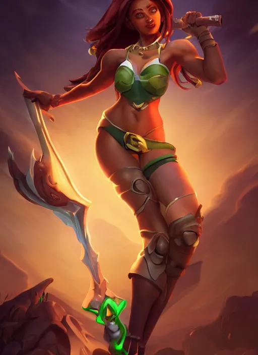 Image similar to senna from league of legends, au naturel, holding a giant weapon, brown skin, with abs, glowing green neon eyes, digital art, trending in artstation, cinematic lighting, studio quality, smooth render, unreal engine 5 rendered, octane rendered, art style by klimt and nixeu and ian sprigger and wlop and krenz cushart