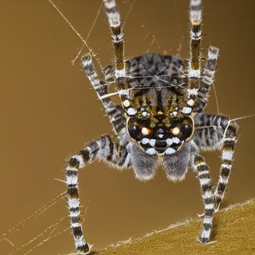 Prompt: cat orb weaver spider hybrid