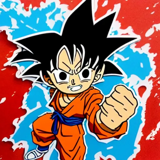 Image similar to die cut sticker, goku, gatling attack by luffy, splatter paint