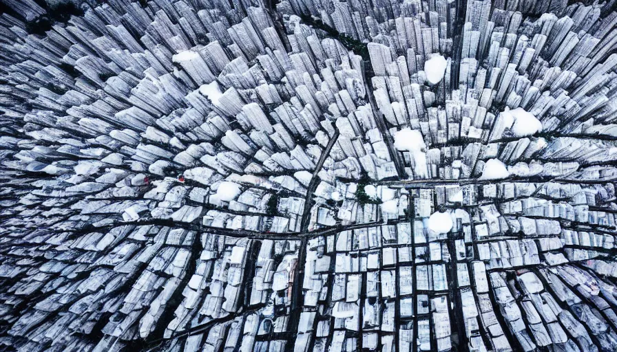 Prompt: the city of rio de janeiro covered in snow, winter photograph, snowing, aerial view, 4 k, award winning photograph, beautiful, trending on instagram