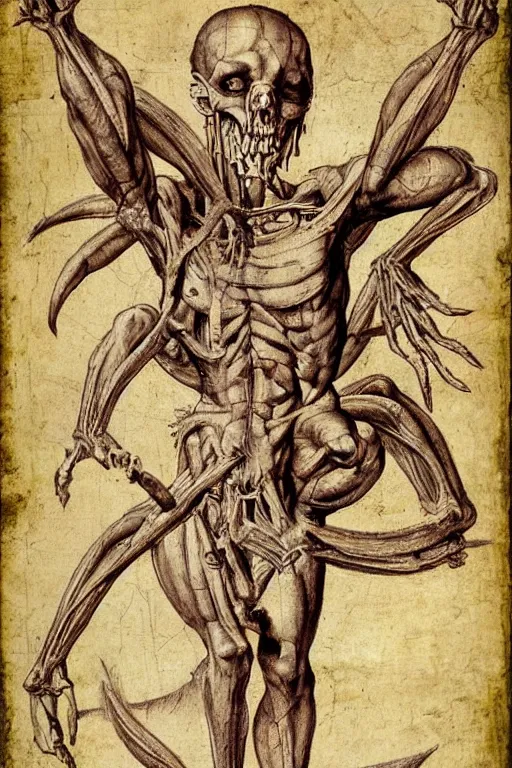 Image similar to demon anatomy, da vinci anatomy, renaissance style