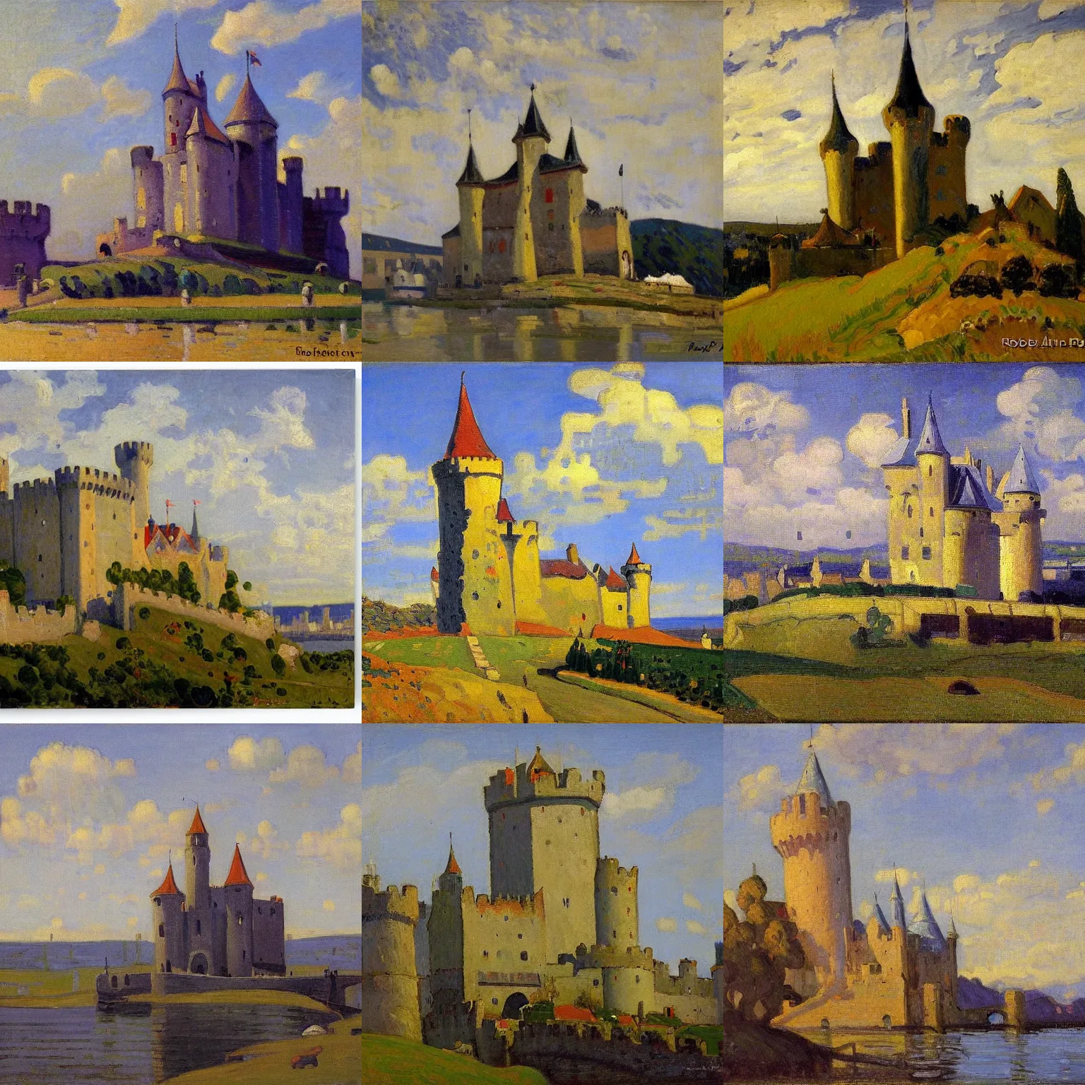 Prompt: medieval castle, by robert antoine pinchon