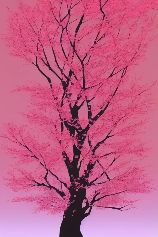 Image similar to concept art painting of a lush cherry blossom tree in winter, moebius, inio asano, toon shading, cel shading, calm, tranquil, vaporwave colors,