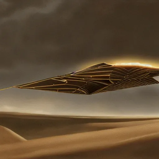 Prompt: concept art of Dune ornithopter, masterpiece by Villeneuve