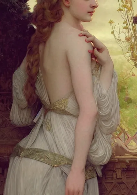 Image similar to sansa elle fanning, intricate, elegant, highly detailed, digital painting, artstation, concept art, smooth, sharp focus, illustration, art by artgerm and greg rutkowski and alphonse mucha and william - adolphe bouguereau