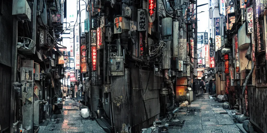 Image similar to a back alley in cyberpunk Tokyo by kirokaze