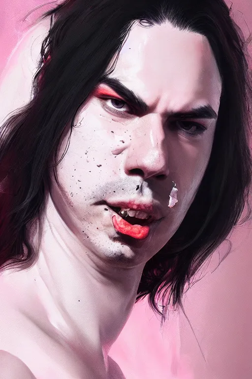 Image similar to portrait of andrew wk, busted nose, party hard in neon, charlie bowater, artgerm, ilya kuvshinov, krenz cushart, ruan jia, realism, ultra detailed, 8 k resolution