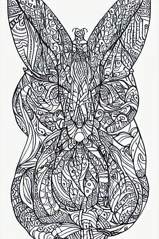 Image similar to bunny, ornaments, fractal, ink drawing, line art colouring page