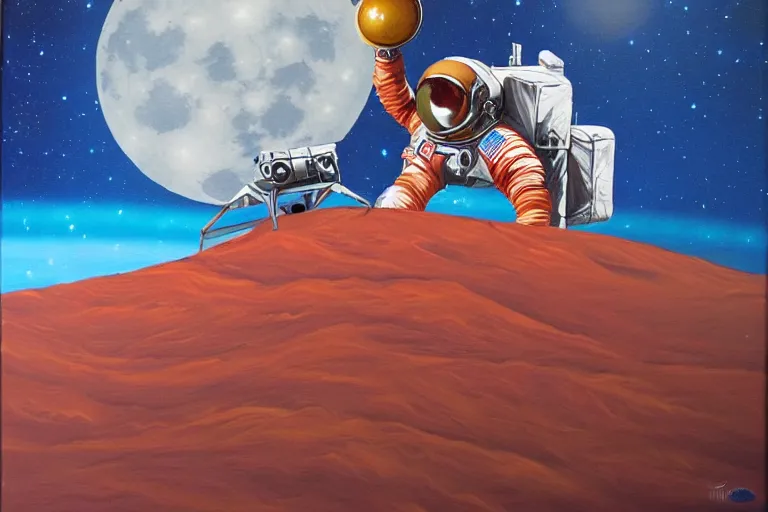 Image similar to an astronaut laying on mars in the style of flooko, acrylic art, detailed, moonlight