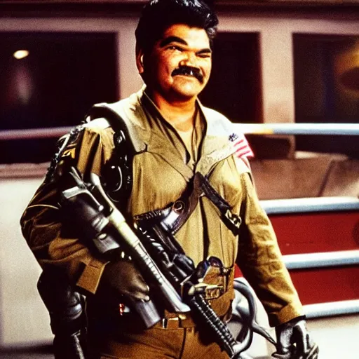 Prompt: George Lopez dressed as a Colonial Marine from Aliens (1986).
