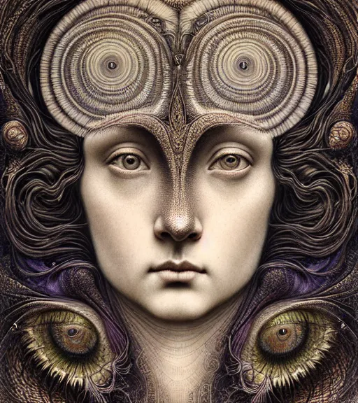 Image similar to detailed realistic beautiful eye goddess face portrait by jean delville, gustave dore, iris van herpen and marco mazzoni, art forms of nature by ernst haeckel, art nouveau, symbolist, visionary, gothic, neo - gothic, pre - raphaelite, fractal lace, intricate alien botanicals, ai biodiversity, surreality, hyperdetailed ultrasharp octane render