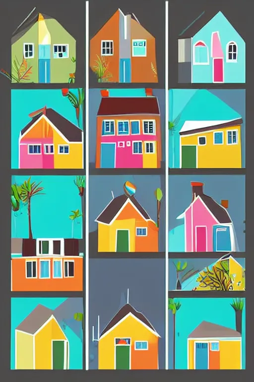 Prompt: minimalist boho style art of colorful houses, illustration, vector art