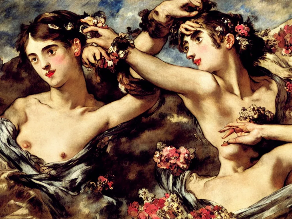 Image similar to fragrance advertising campaign by eugene delacroix, highly detailed, intricate