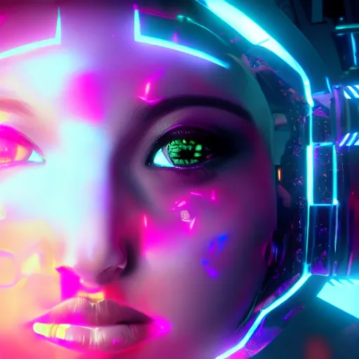 Prompt: beautiful girl cyborg, dolby vision, unreal engine 5, 8 k, lsd - effect, neon - colors, lucid colors, ultra detail, ethereal, magical,
