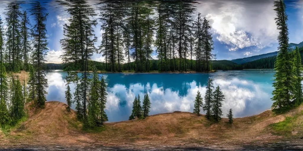 Prompt: 3 6 0 panorama of a canadian lake