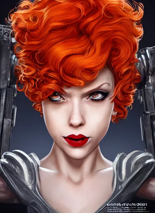 Image similar to biohazard portrait of black widow curly!!! orange!! hair girl bioshock, au naturel, hyper detailed, digital art, trending in artstation, cinematic lighting, studio quality, smooth render, unreal engine 5 rendered, octane rendered, art style by klimt and nixeu and ian sprigger and wlop and krenz cushart