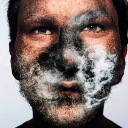 Prompt: man face made of smoke