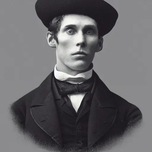 Image similar to A photograph portrait of Jerma in the mid-late 1800s with a top hat and sideburns with a pyramidal, taken in the mid-late 1800s, taken on a Field View Camera, realistic, hyperrealistic, very realistic, highly detailed, very detailed, extremely detailed, detailed, digital art, trending on artstation