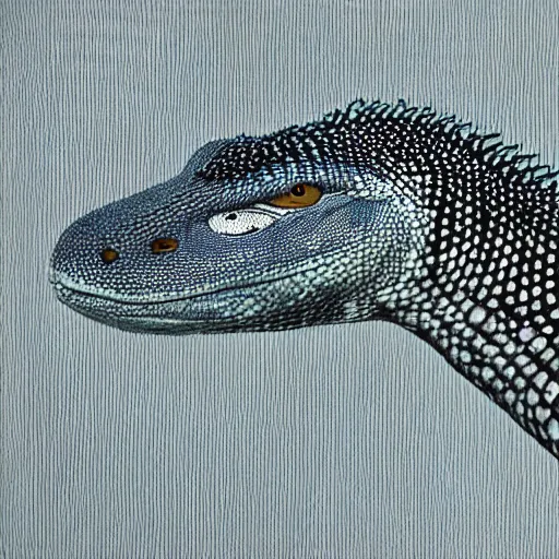 Prompt: white background, robert graham themed komodo dragon shape