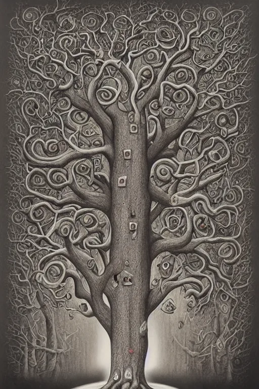 Image similar to the tree of life is dead, an ultrafine detailed painting by mark ryden, trending on deviantart, pop surrealism, whimsical, lowbrow, grotesque