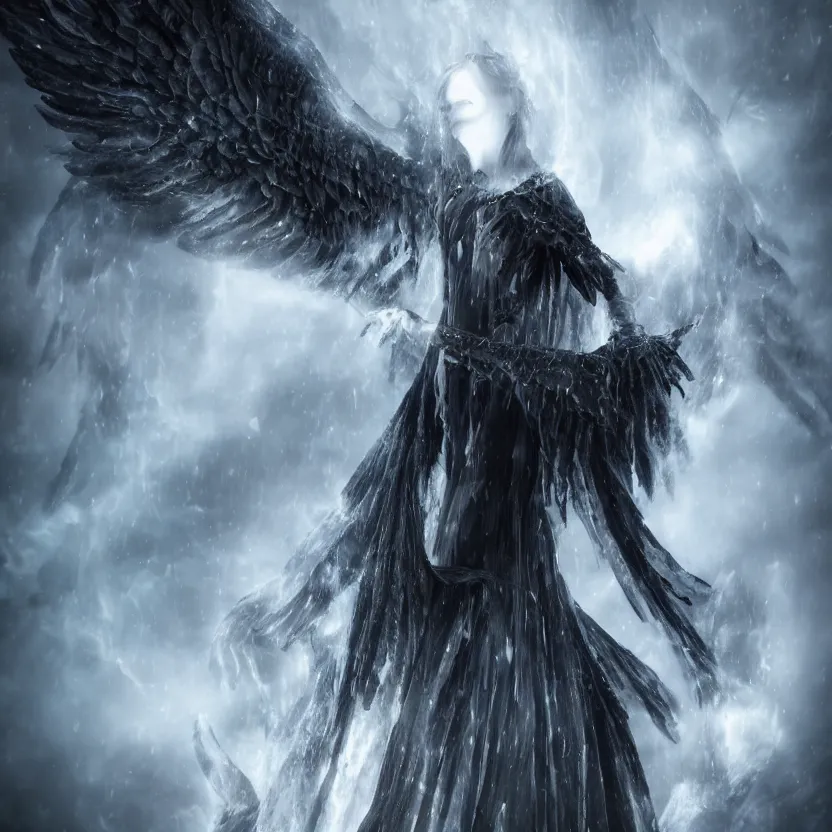 Image similar to stunning Gothic angel of epic cosmic of fire ice dark and mysterious, atmospheric, ominous, eerie, cinematic, Epic, 8k, 4k, ultra detail, ultra realistic, rendered by awesomeness