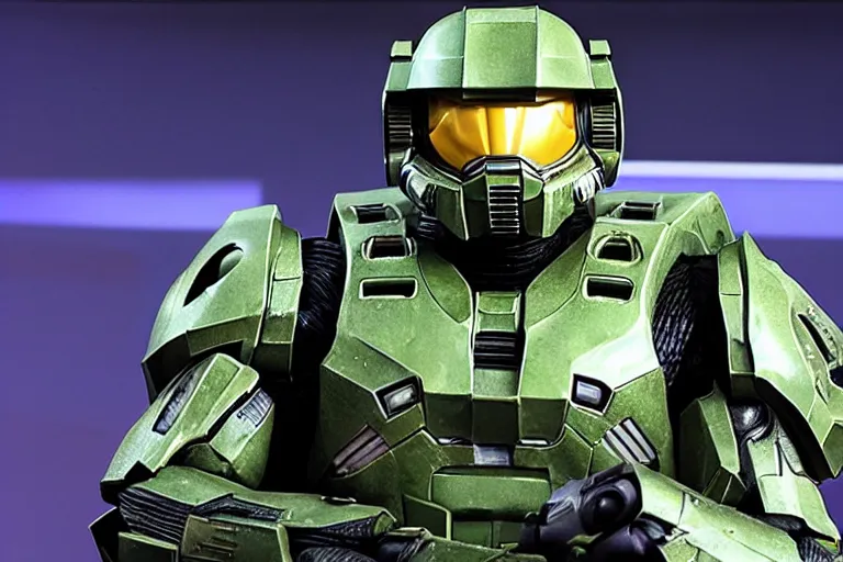 Image similar to master chief doing a ted talk