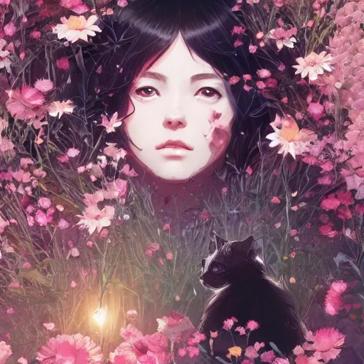 Image similar to kittens in flowers, intricate complexity, by greg rutkowski, artgerm, ross tran, conrad roset, takato yomamoto, ilya kuvshinov. 4 k, beautiful, cinematic dramatic atmosphere