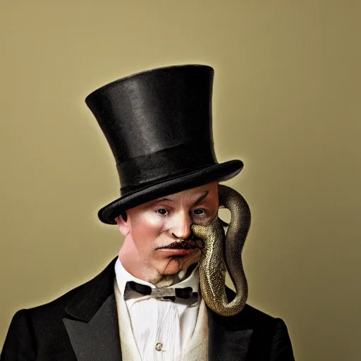 Image similar to snake man in top hat, photo, detailed, 4k