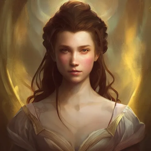 Image similar to Elegant Aerith Gainsborough portrait, atmospheric lighting, painted, intricate, volumetric lighting, beautiful, golden hour, sharp focus, ultra detailed, by Leesha Hannigan, Ross Tran, Thierry Doizon, Kai Carpenter,Ignacio Fernández Ríos