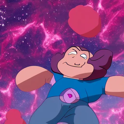 Image similar to Steven universe jumping in joy in a pink nebula, featured