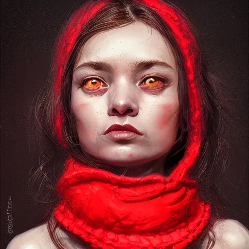 Prompt: Goblin Female portrait, Red Scarf, hatched ear, golden earring, white background, by Horace Hsu, Tony Sart, Miles Johnston, highly detailed, digital illustration, concept art, trending on artstation