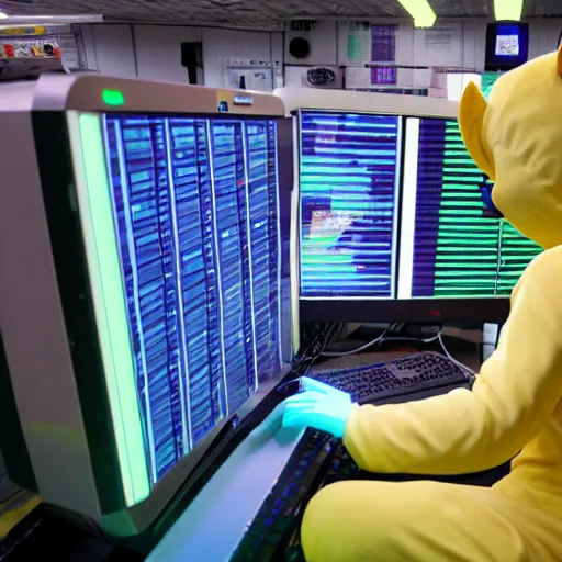 Prompt: A Teletubbie hacking into the Mainframe