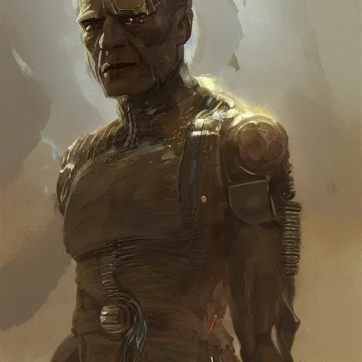 Image similar to a neolithic man, cybernetically enhanced, sci fi character portrait by greg rutkowski, craig mullins