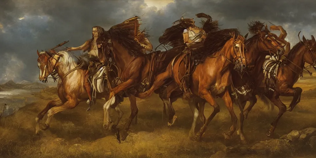 Prompt: artwork by eugene von guerard, the four horsemen