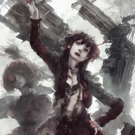 Image similar to christina hendricks!!! goth, tankoban, 4 k, tone mapping, akihiko yoshida, james jean andrei riabovitchev marc simonetti, yoshitaka amano, long hair, curly, h. hydrochaeri