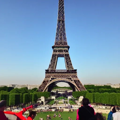 Prompt: fat people visiting the eiffel tower