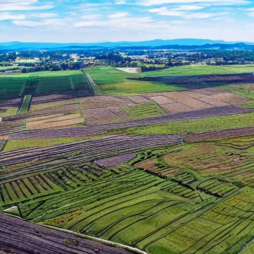 Image similar to a beautiful meadow in the middle of the coal district, aerial view,