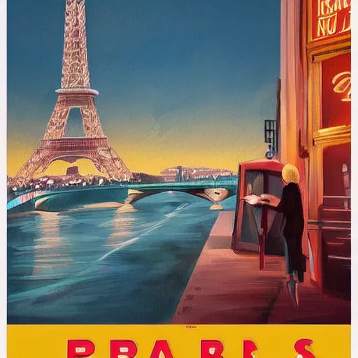 Image similar to paris travel poster, painting, trending on artstation